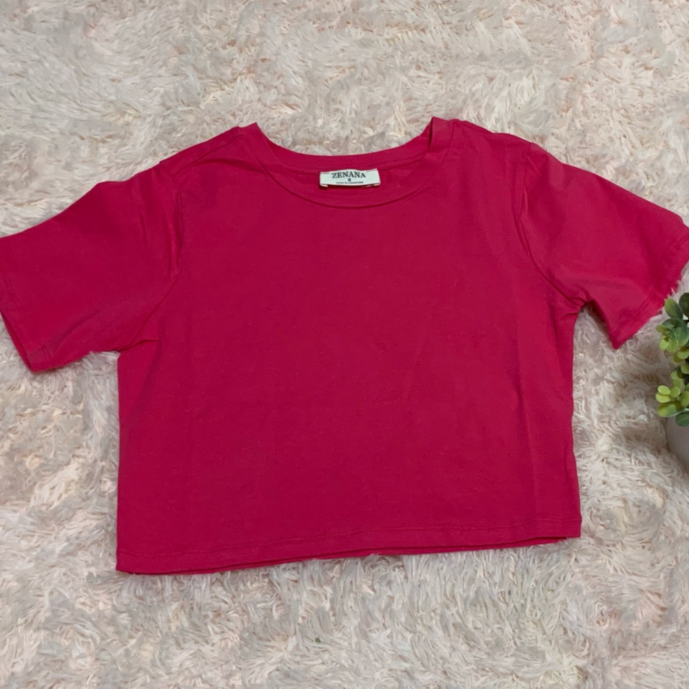 COTTON SHORT SLEEVE ROUND NECK CROPPED TOP